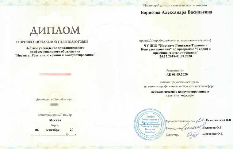 Диплом или сертификат Александры Борисовой, документ 4