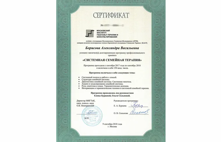 Диплом или сертификат Александры Борисовой, документ 6